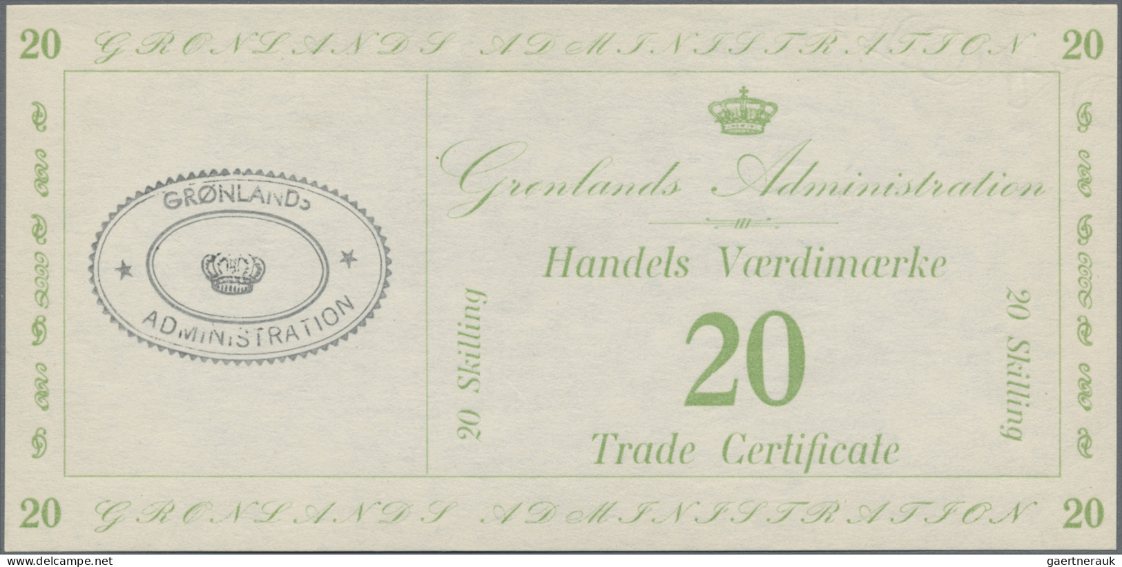 Greenland: Greenland-Administration, Set With 1, 5 And 20 Skilling ND(1942) Trad - Groenland