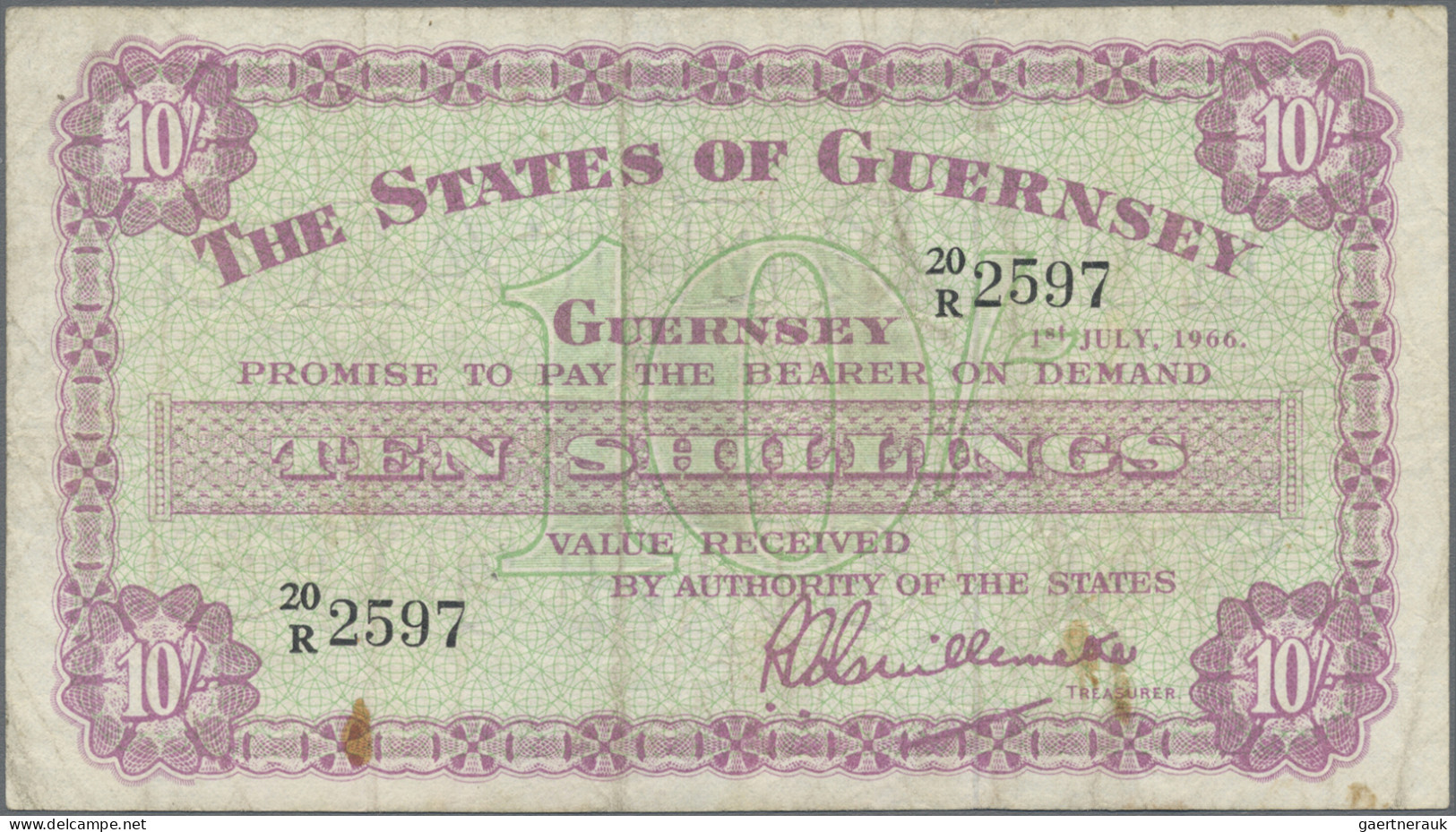 Guernsey: The States Of Guernsey, Pair With 10 Shillings 1966 (P.42c, F) And 1 P - Sonstige & Ohne Zuordnung