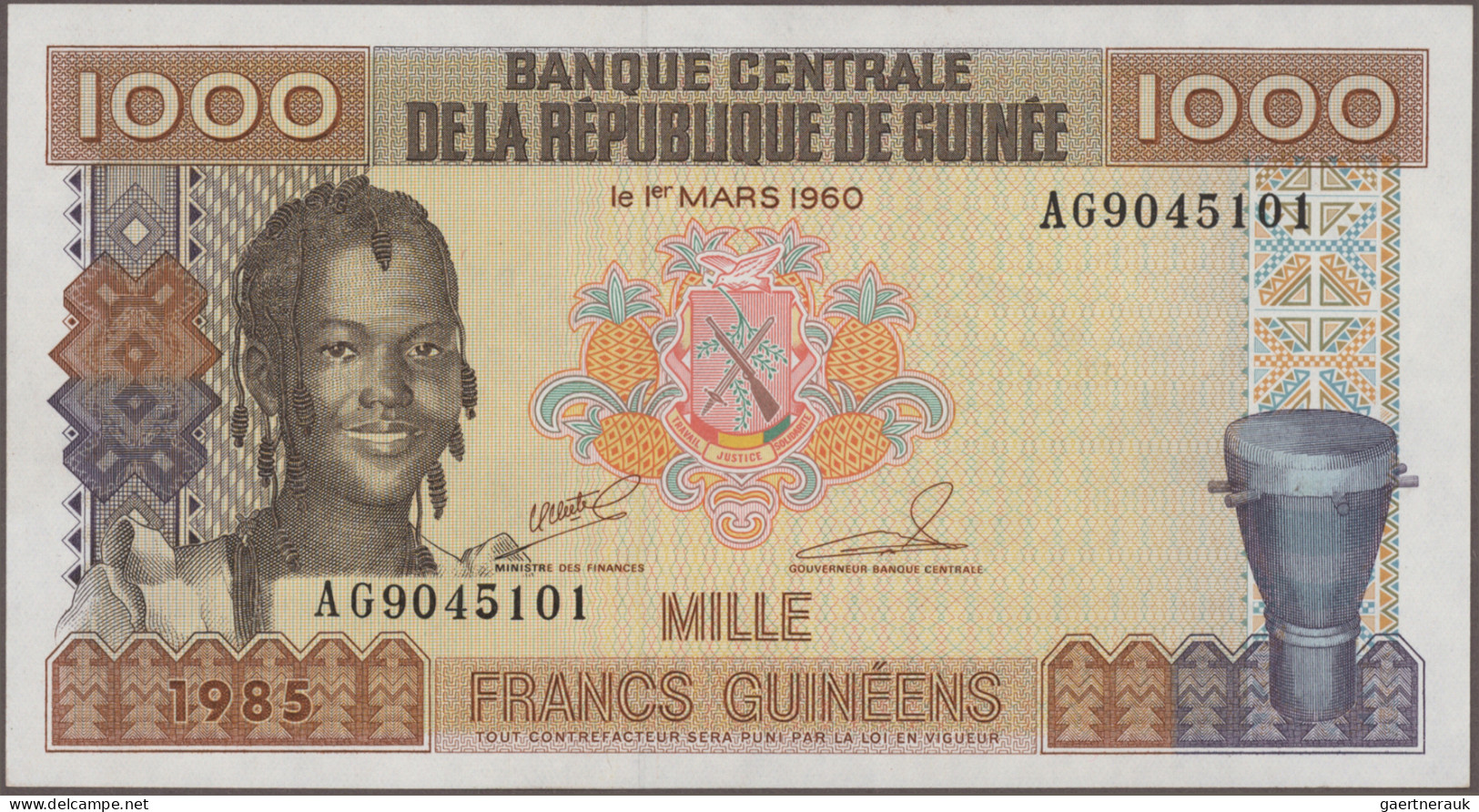 Guinea: Banque de la République de Guinée, huge lot with 30 banknotes, series 19