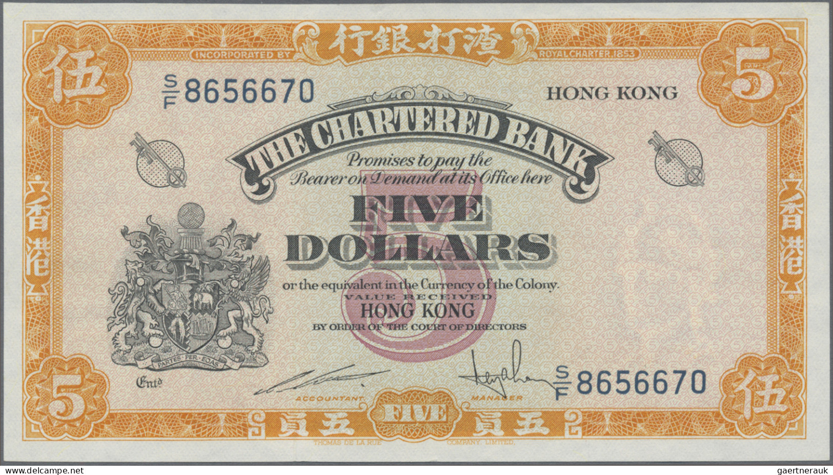 Hong Kong: The Chartered Bank Of Hong Kong, Pair With 5 Dollars ND(1962-70) (P.6 - Hongkong