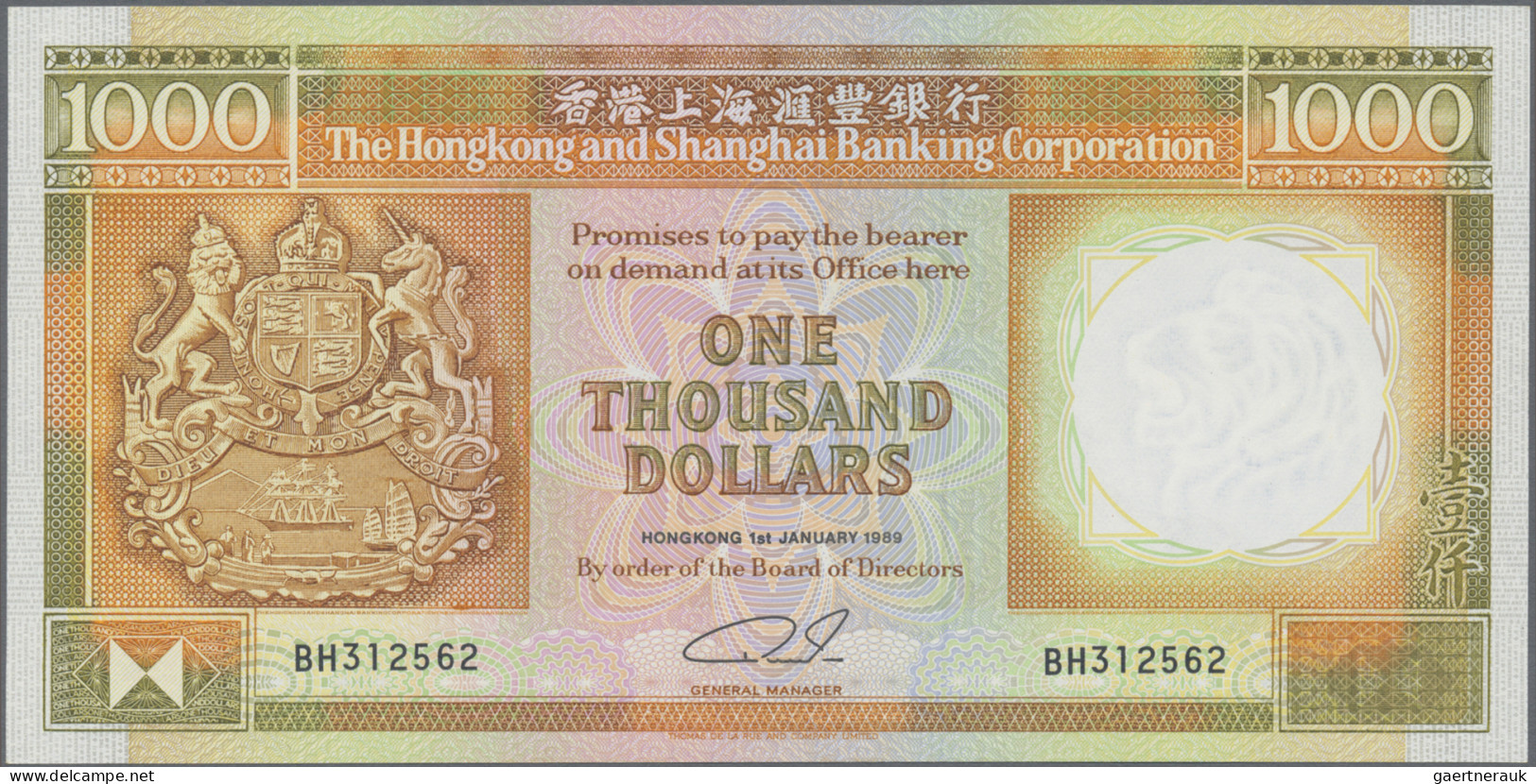 Hong Kong: The Hong Kong & Shanghai Banking Corporation, 1.000 Dollars 1st Janua - Hong Kong