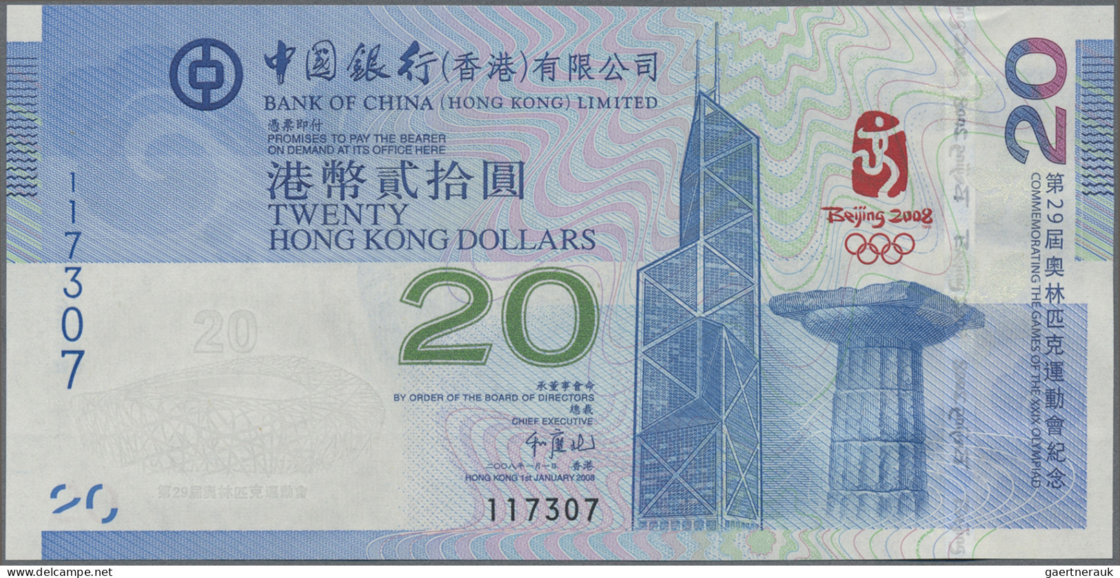 Hong Kong: Bank Of China – Hong Kong Limited, 20 Dollars 2008, Commemorative Iss - Hongkong