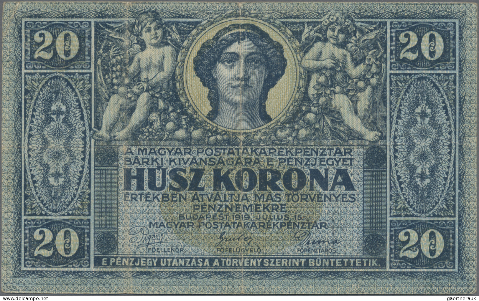 Hungary: Hungarian Post Office Savings Bank, 20 Korona 1919, P.38b, Some Small F - Hungary