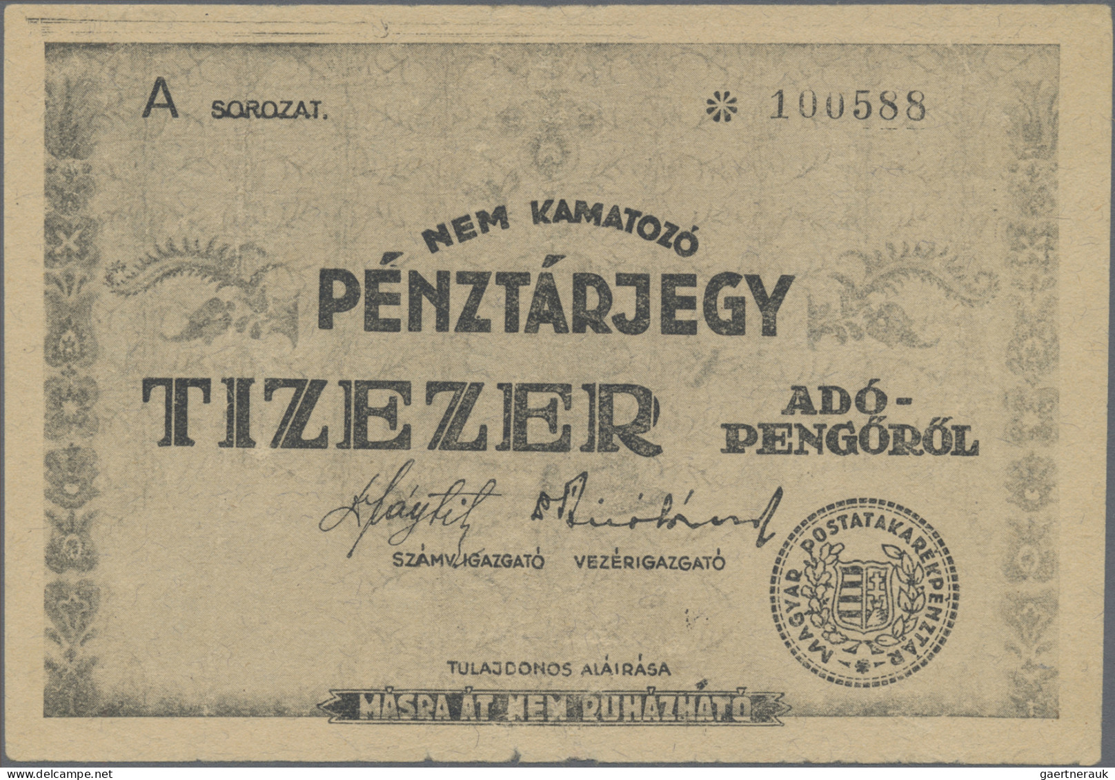 Hungary: Hungarian Post Office Savings Bank, Pair With 10.000 And 100.000 Adopen - Hongrie