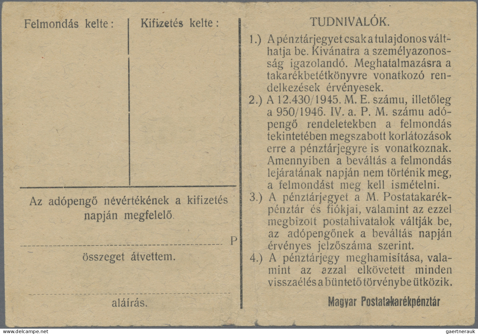 Hungary: Hungarian Post Office Savings Bank, Pair With 10.000 And 100.000 Adopen - Ungarn