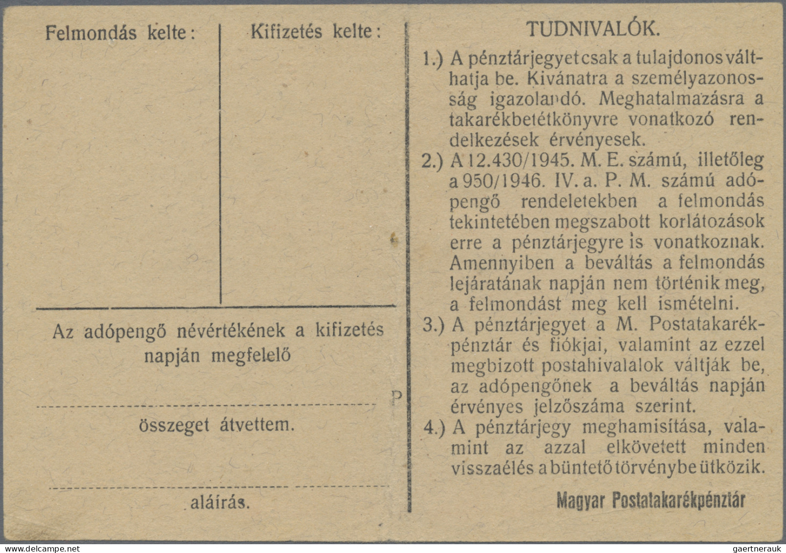 Hungary: Hungarian Post Office Savings Bank, Pair With 10.000 And 100.000 Adopen - Ungarn