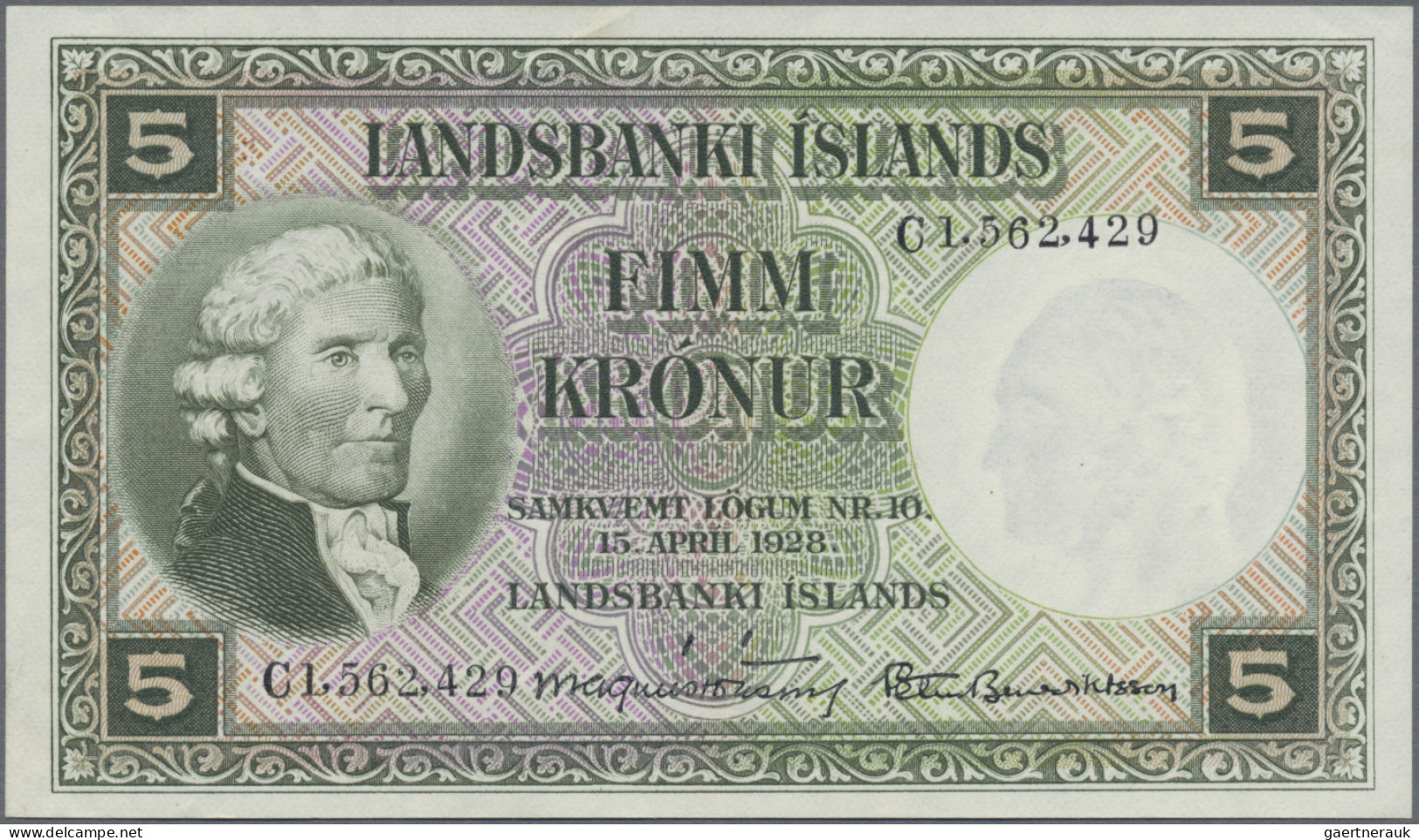 Iceland: Landsbanki Íslands, Set With 7 Banknotes, Series L.15.04.1928, With 2x - Islandia