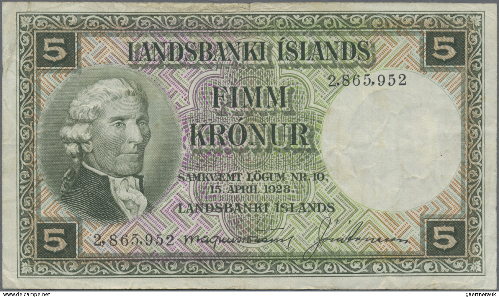 Iceland: Landsbanki Íslands, Set With 7 Banknotes, Series L.15.04.1928, With 2x - IJsland