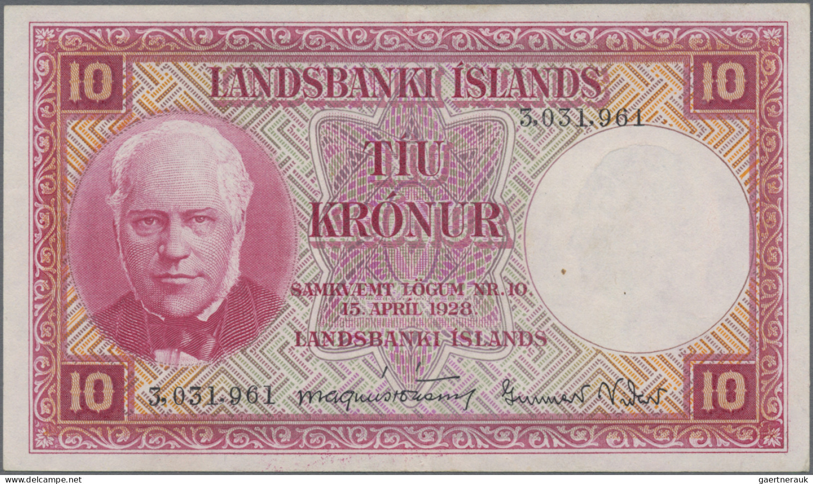 Iceland: Landsbanki Íslands, set with 7 banknotes, series L.15.04.1928, with 2x