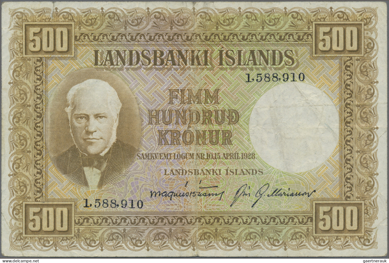 Iceland: Landsbanki Íslands, set with 7 banknotes, series L.15.04.1928, with 2x