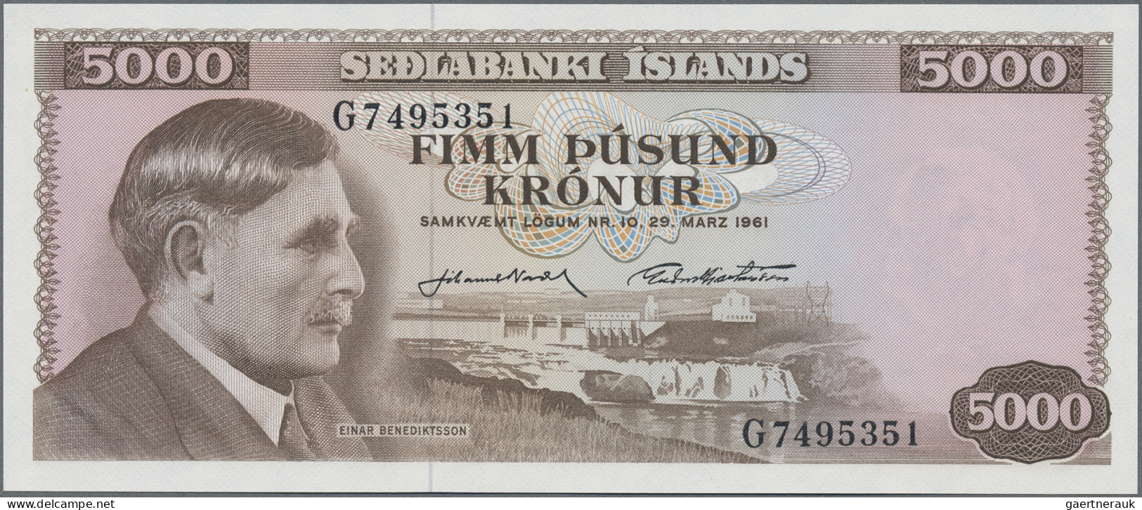 Iceland: Central Bank Of Iceland, Lot With 11 Banknotes, Series 1957-1961, With - Island