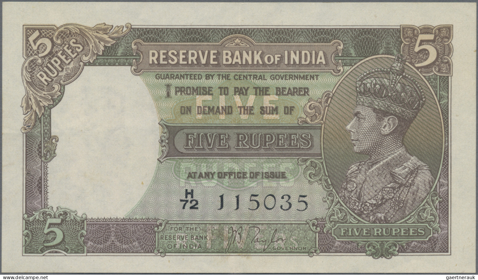 India: Reserve Bank Of India, Pair With 5 Rupees ND(1937) With Signature Taylor - Indien