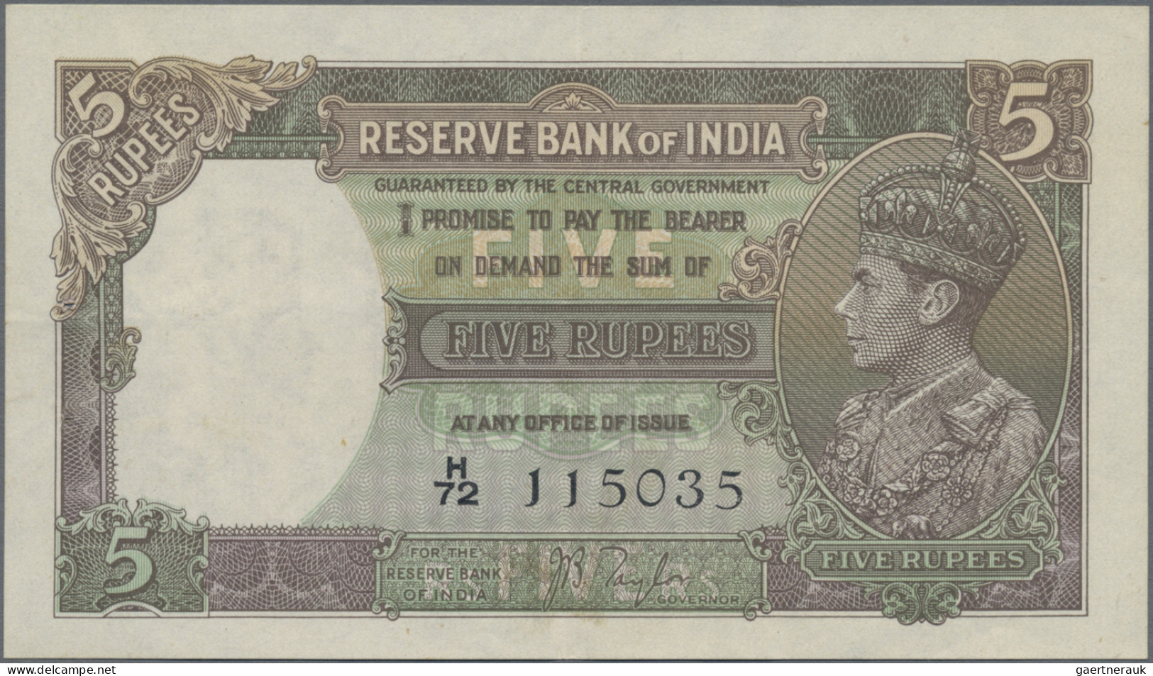 India: Reserve Bank Of India, Pair With 5 Rupees ND(1937) With Signature Taylor - India