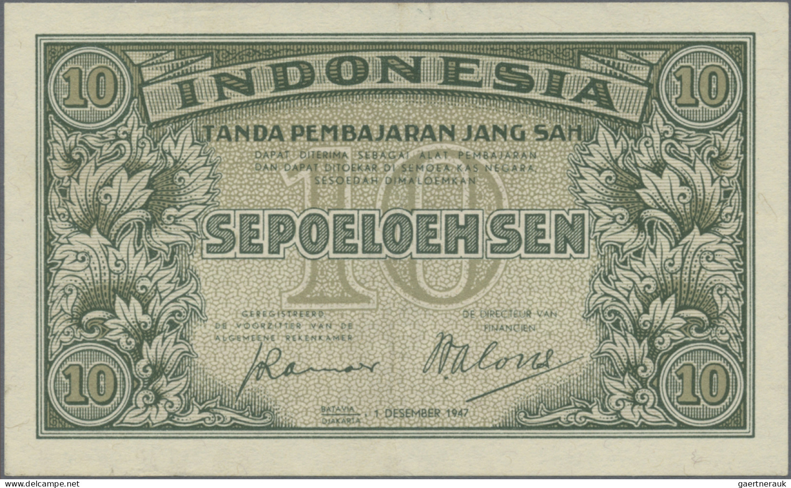 Indonesia: Republic Indonesia, Lot With 5 Banknotes, Series 1947-1949, With 10 A - Indonesien