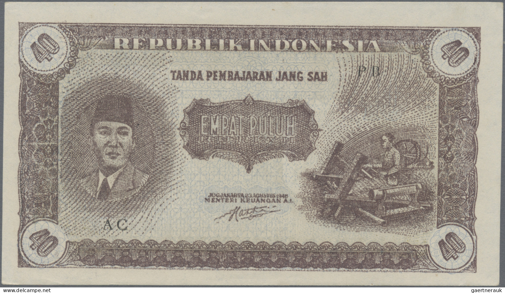 Indonesia: Republic Indonesia, Lot With 5 Banknotes, Series 1947-1949, With 10 A - Indonesien