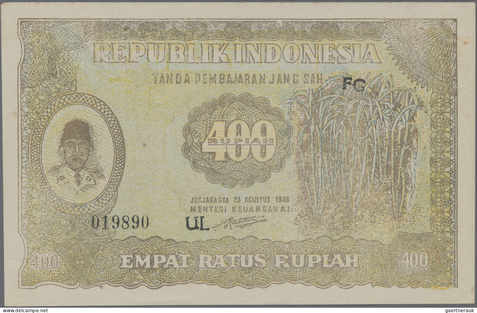 Indonesia: Republic Indonesia, lot with 5 banknotes, series 1947-1949, with 10 a