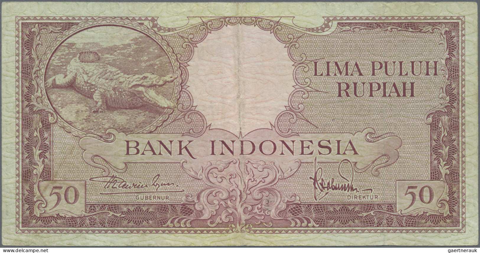 Indonesia: Bank Indonesia, Lot With 6 Banknotes "Animal Series" 1957, With 5 Rup - Indonésie