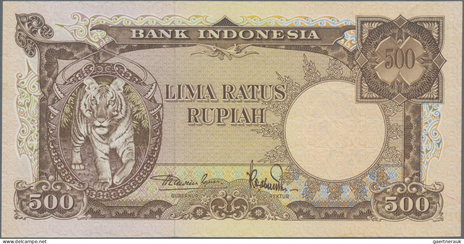 Indonesia: Bank Indonesia, lot with 6 banknotes "Animal Series" 1957, with 5 Rup