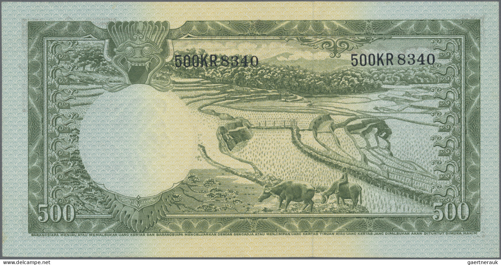 Indonesia: Bank Indonesia, lot with 6 banknotes "Animal Series" 1957, with 5 Rup
