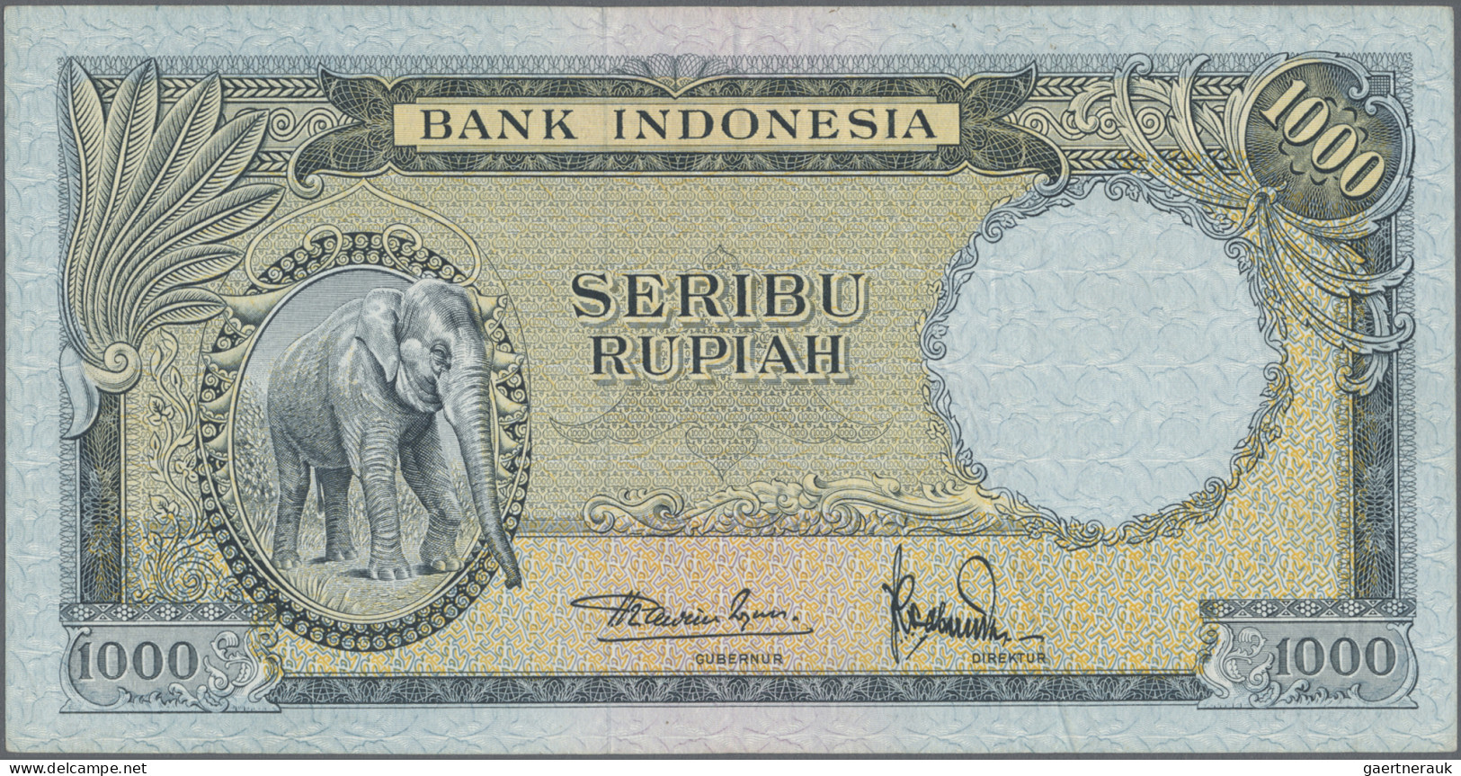 Indonesia: Bank Indonesia, lot with 6 banknotes "Animal Series" 1957, with 5 Rup