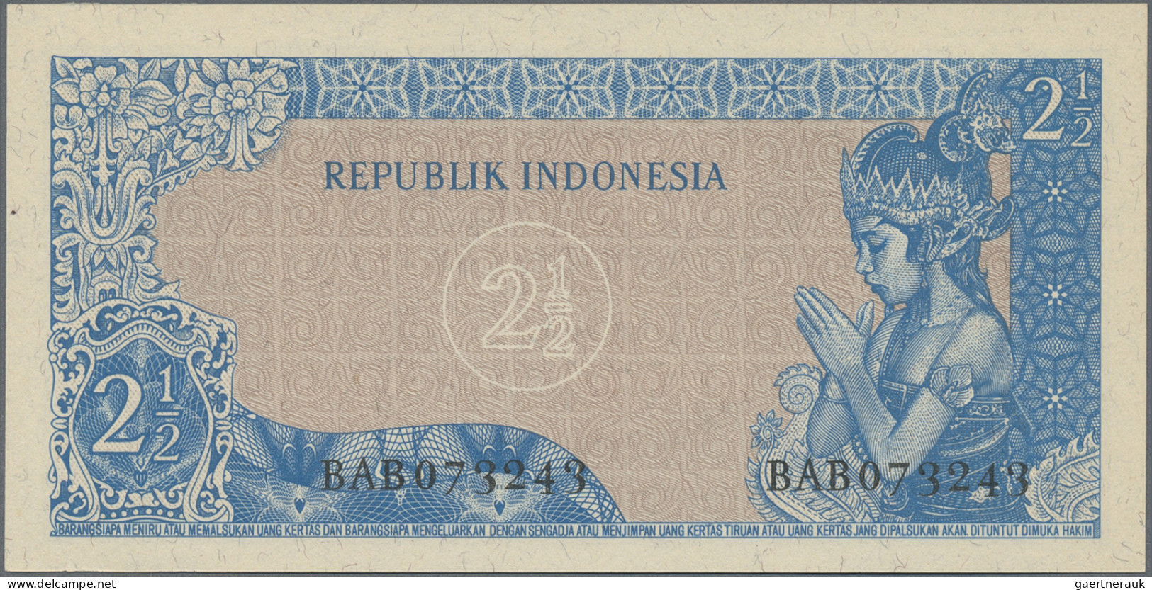 Indonesia: Republic Indonesia, huge lot with 17 banknotes 1 and 2.5 Rupiah, seri