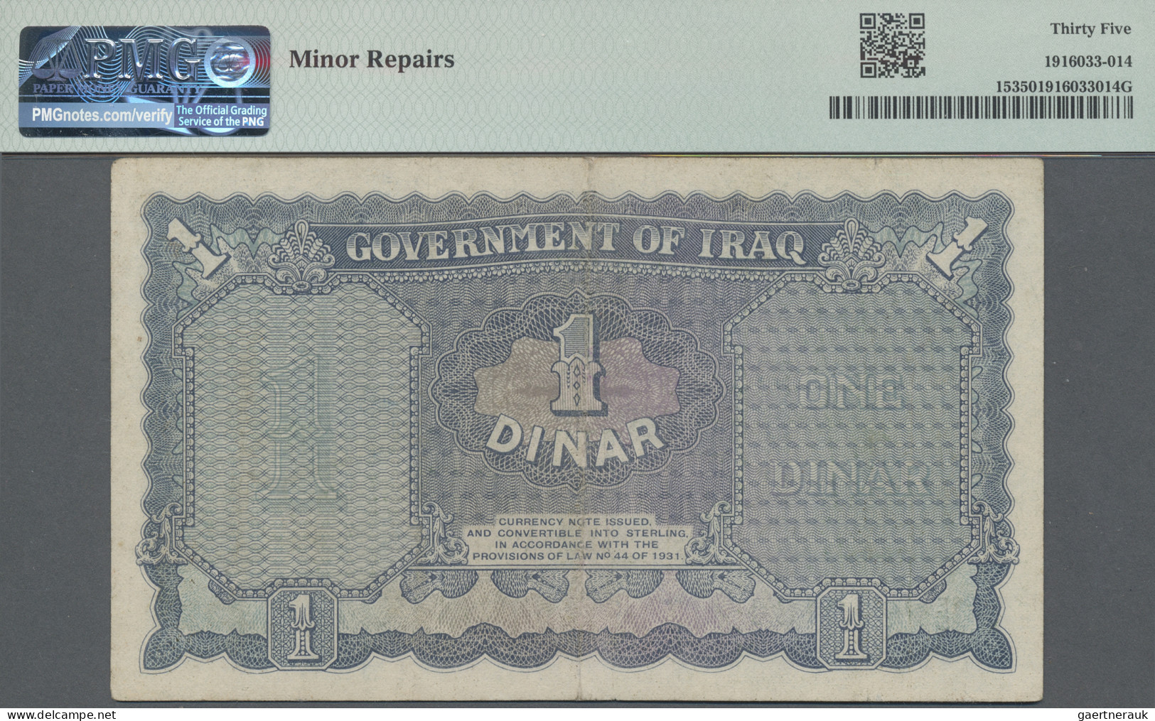 Iraq: Government Of Iraq, 1 Dinar 1931 (ND 1941), P.15, Some Minor Repairs Upper - Irak