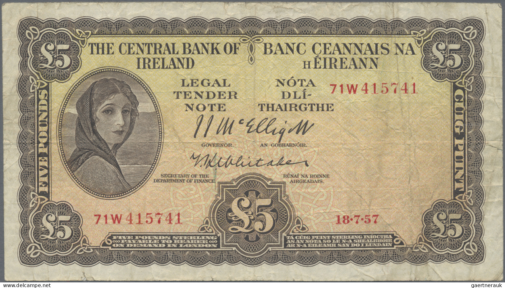 Ireland: Currency Commission And Central Bank Of Ireland, Lot With 5 Banknotes, - Ireland