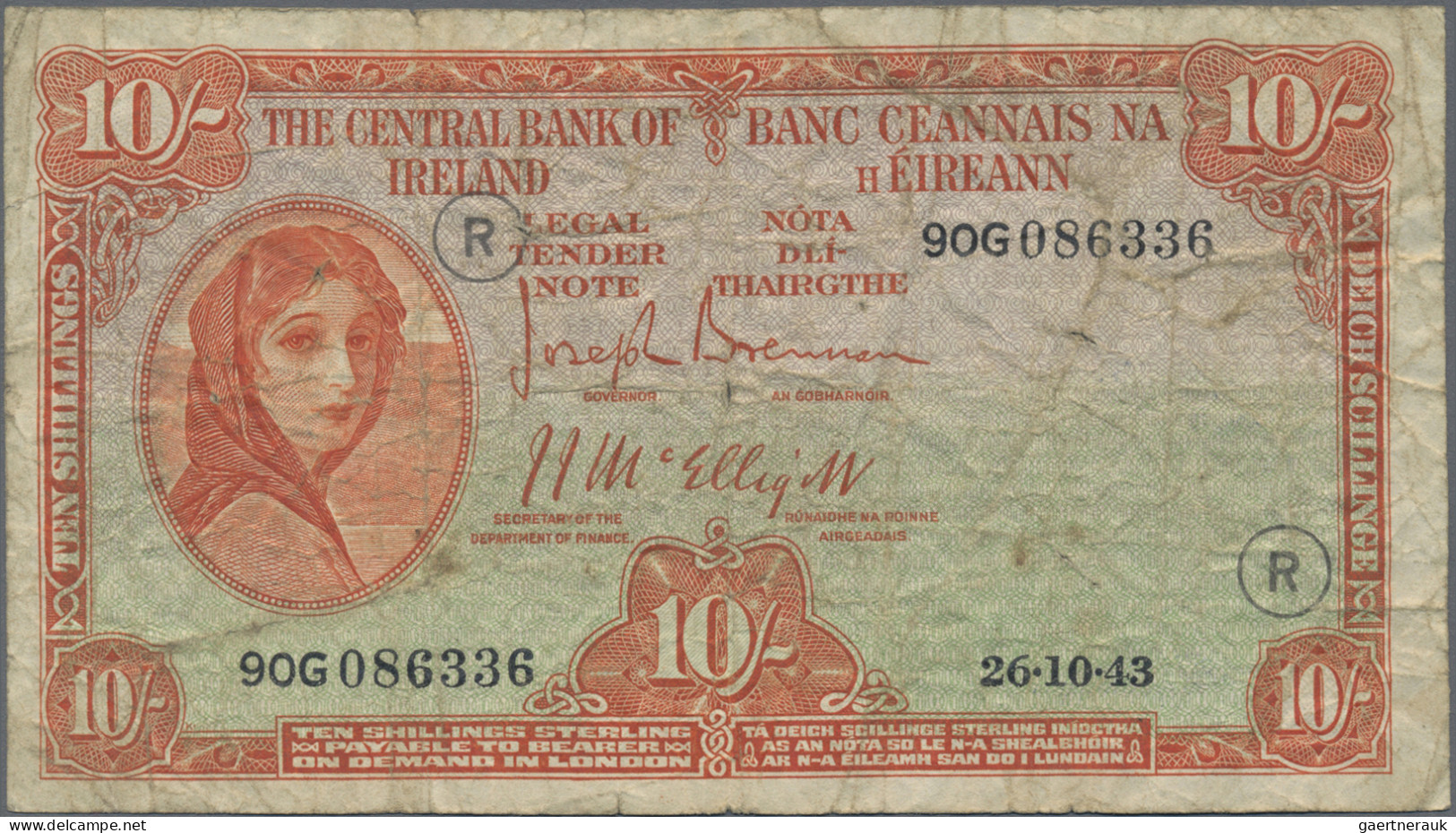 Ireland: Currency Commission and Central Bank of Ireland, lot with 5 banknotes,