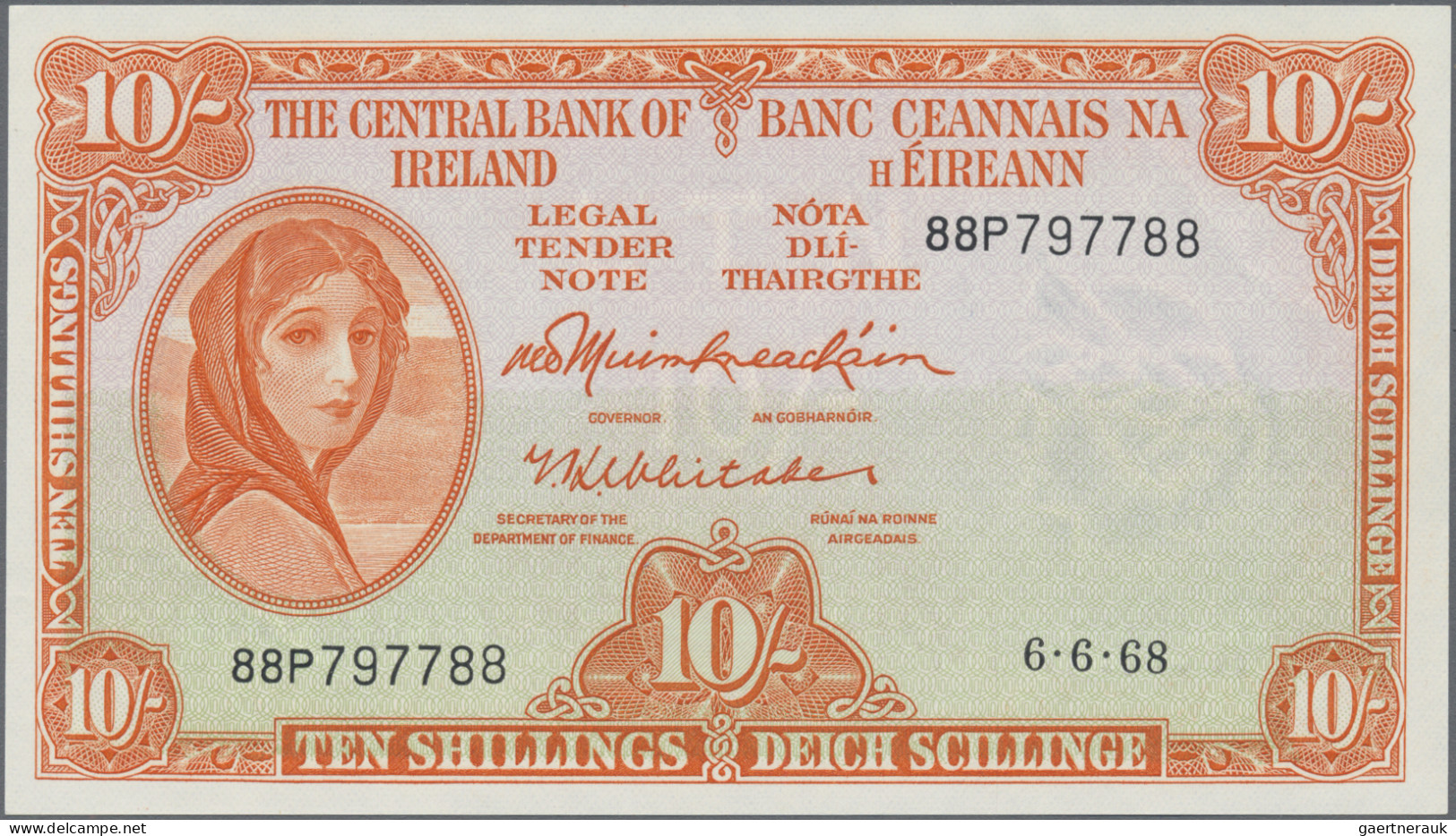 Ireland: Central Bank Of Ireland, Small Lot With 3 Banknotes, 10 Shillings 1968 - Irlande