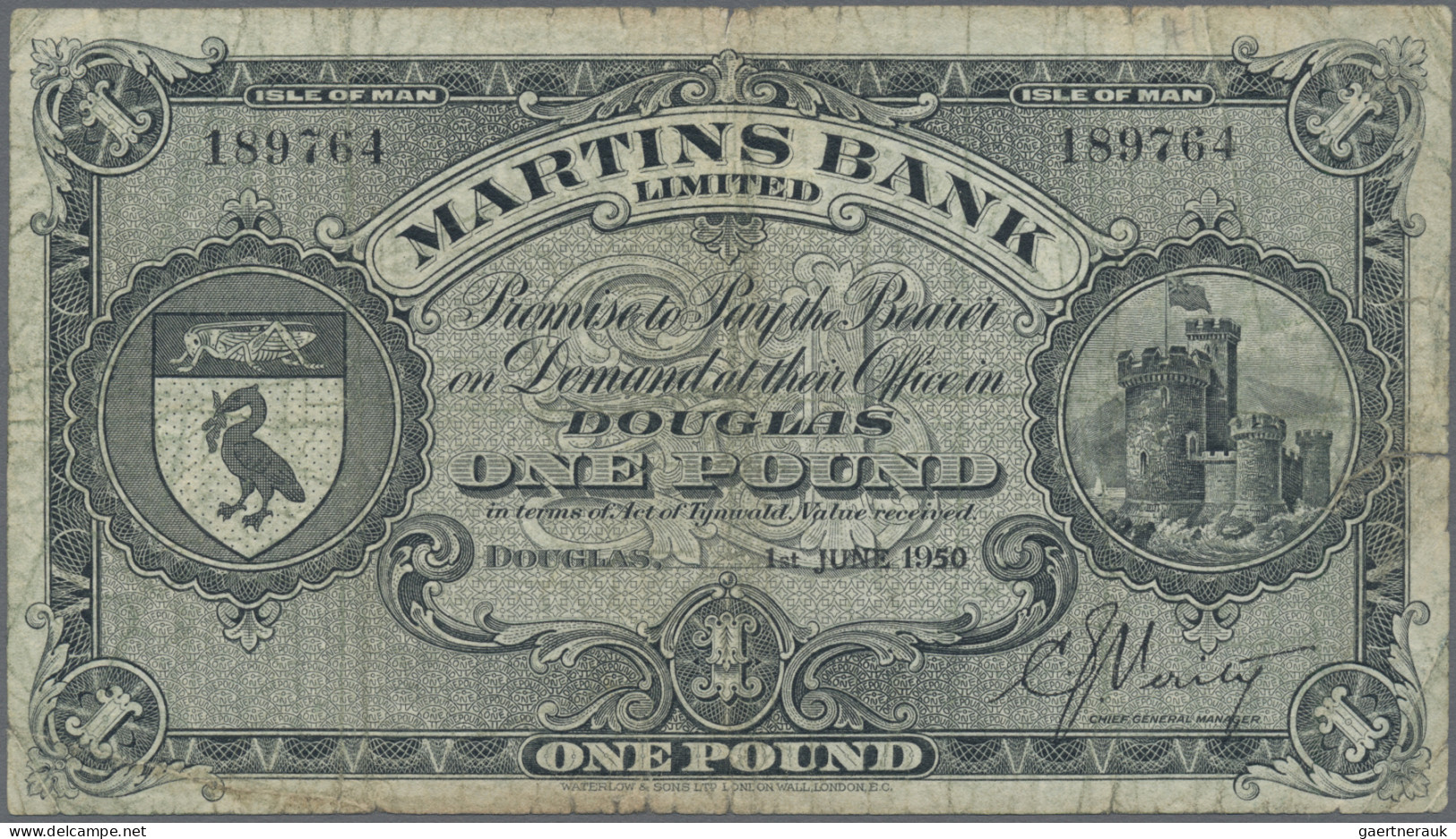 Isle Of Man: Martins Bank Limited, 1 Pound 1st June 1950, P.19b, Margin Split, L - Sonstige & Ohne Zuordnung