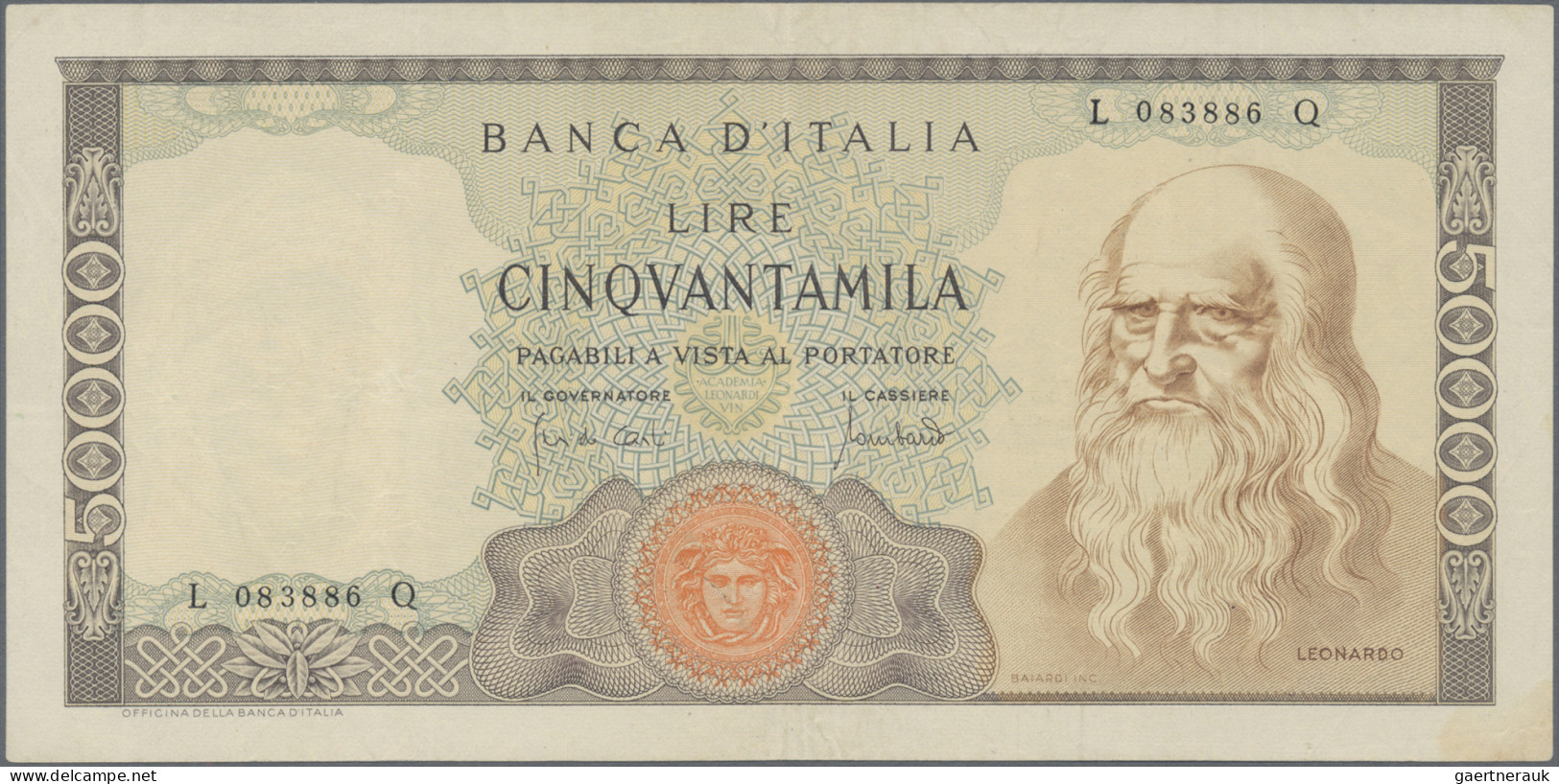 Italy: Banca D'Italia, 50.000 Lire Leonardo Da Vinci, 19.07.1970 With Signatures - Otros & Sin Clasificación