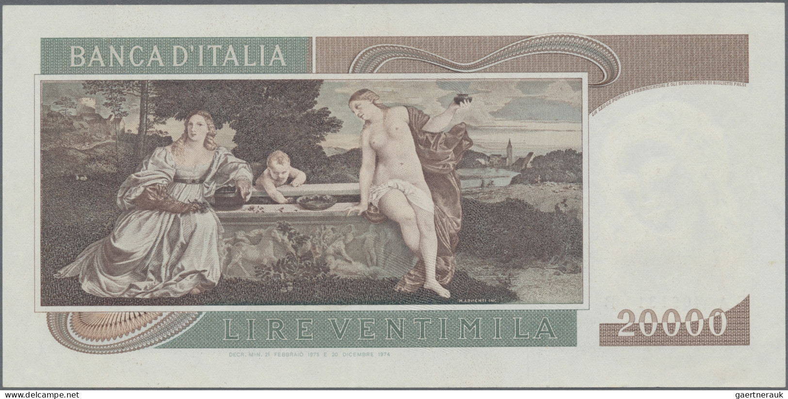Italy: Banca D'Italia, 20.000 Lire Tiziano Vecellio, 21.02.1975, P.104, Great Or - Sonstige & Ohne Zuordnung