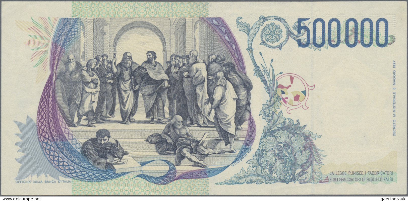 Italy: Banca D'Italia, 500.000 Lire Raffaello Da Urbino, 1997, P.118, Excellent - Andere & Zonder Classificatie