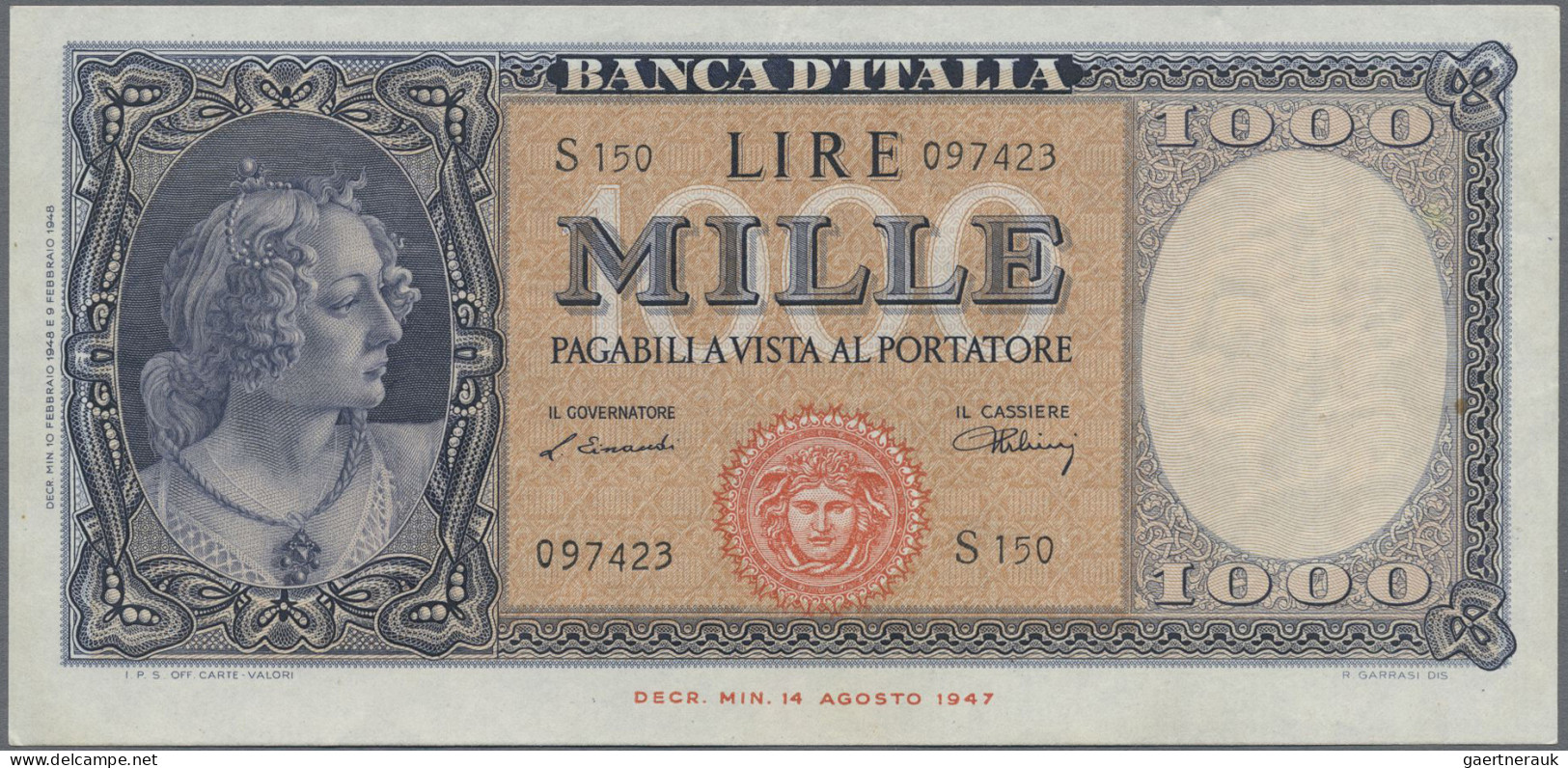 Italy: Banca D'Italia, Lot With 7 Banknotes, Series 1944-1984, With 100 Lire 194 - Otros & Sin Clasificación