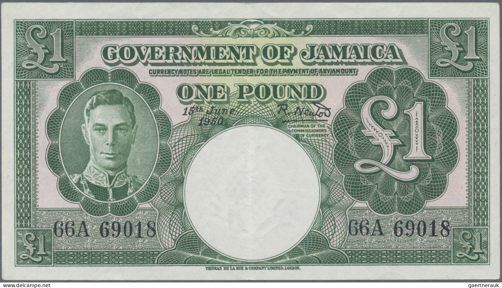 Jamaica: Government Of Jamaica, 1 Pound 15th June 1950, P.41b, Excellent Origina - Jamaica