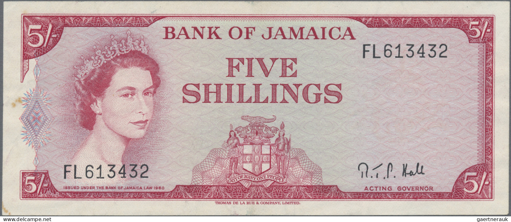 Jamaica: Bank Of Jamaica, Set With 3 Banknotes 5 Shillings, Series ND(1961), P.4 - Jamaique