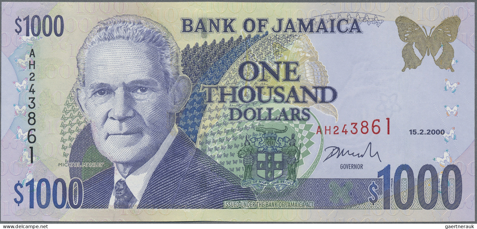 Jamaica: Bank of Jamaica, huge lot with 32 banknotes, series 1969-2012, 1 – 1.00