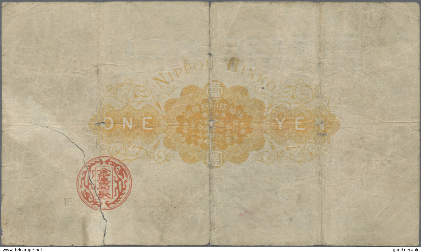 Japan: Bank Of Japan, 1 Silver Yen ND(1885), P.22, Large Tears And Slightly Tone - Japón