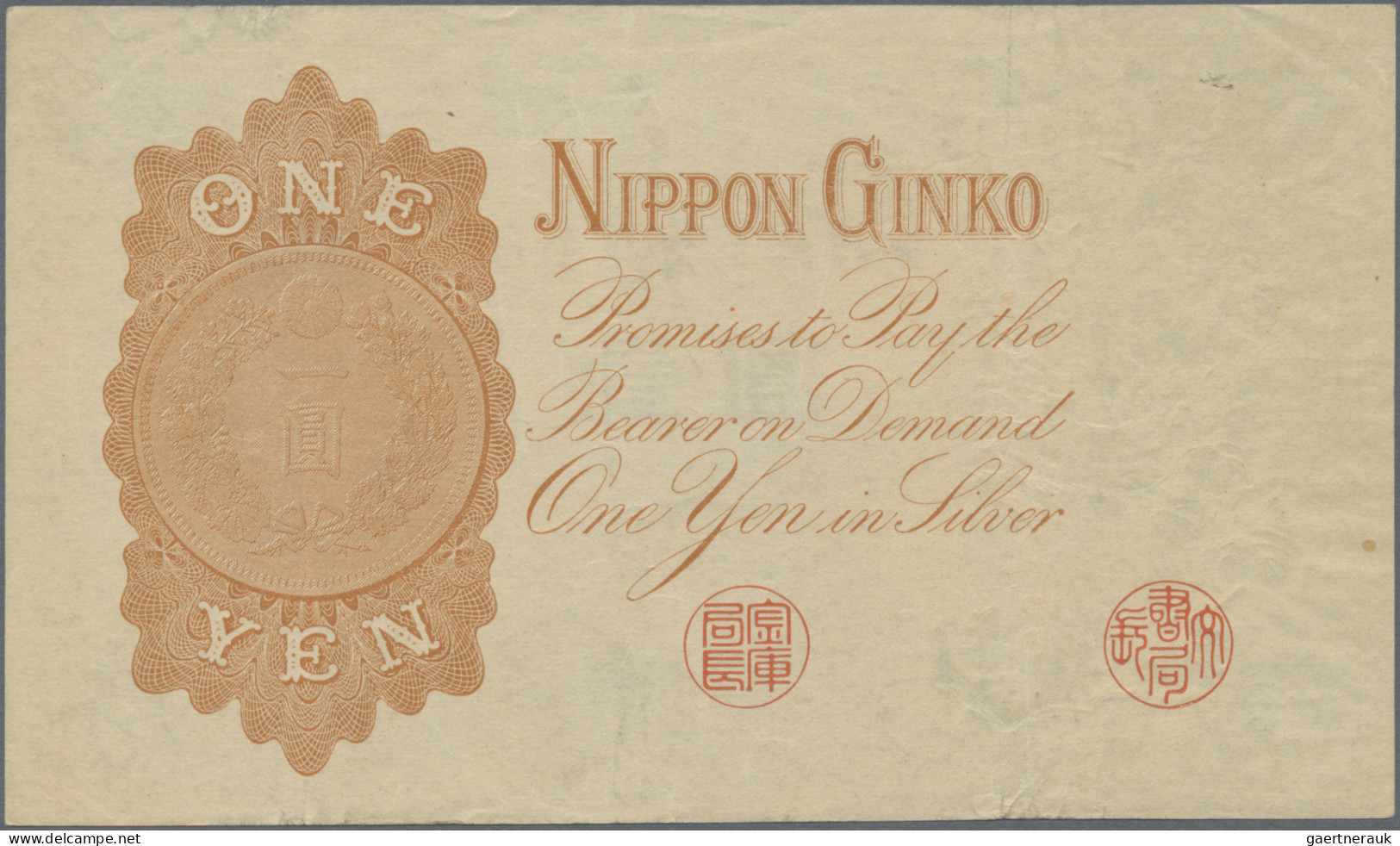 Japan: Bank Of Japan, Pair With 1 Silver Yen ND(1916) (P.30a, XF) And 10 Gold Ye - Japón