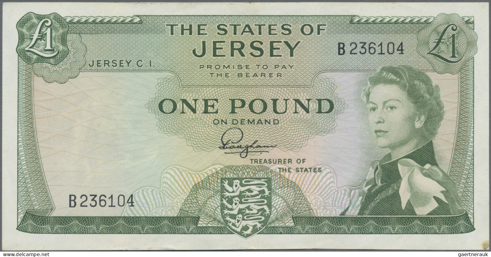 Jersey: The States of Jersey, lot with 4 banknotes, 1963-1972 series, with 10 Sh