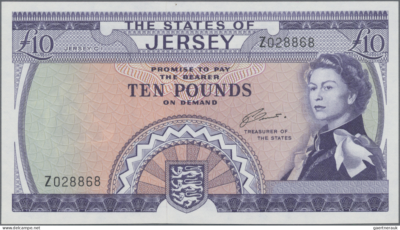 Jersey: The States Of Jersey, 10 Pounds ND(1972) REPLACEMENT NOTE With Prefix "Z - Sonstige & Ohne Zuordnung