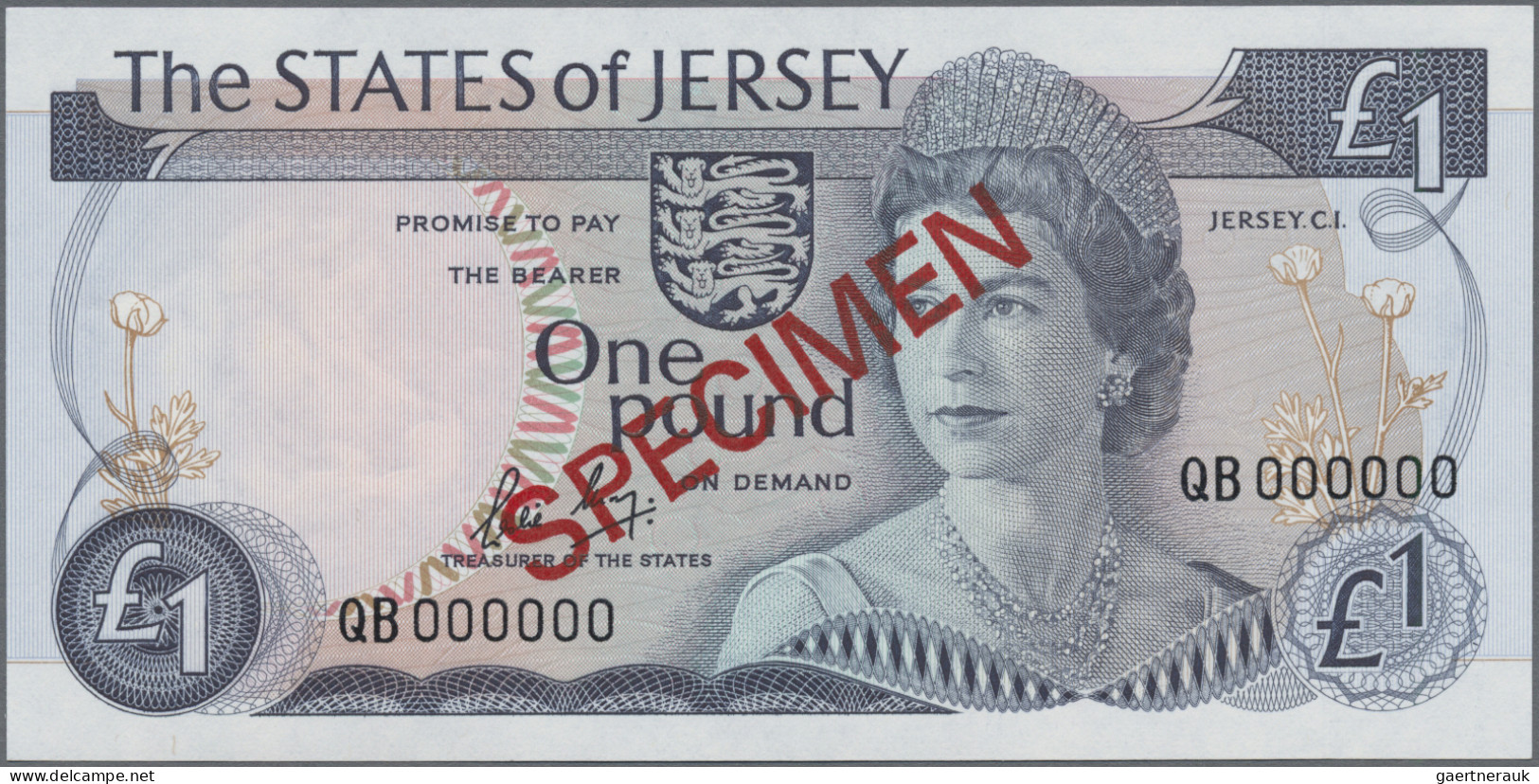 Jersey: The States of Jersey, lot with 6 banknotes, series 1983/85, with 1 Pound