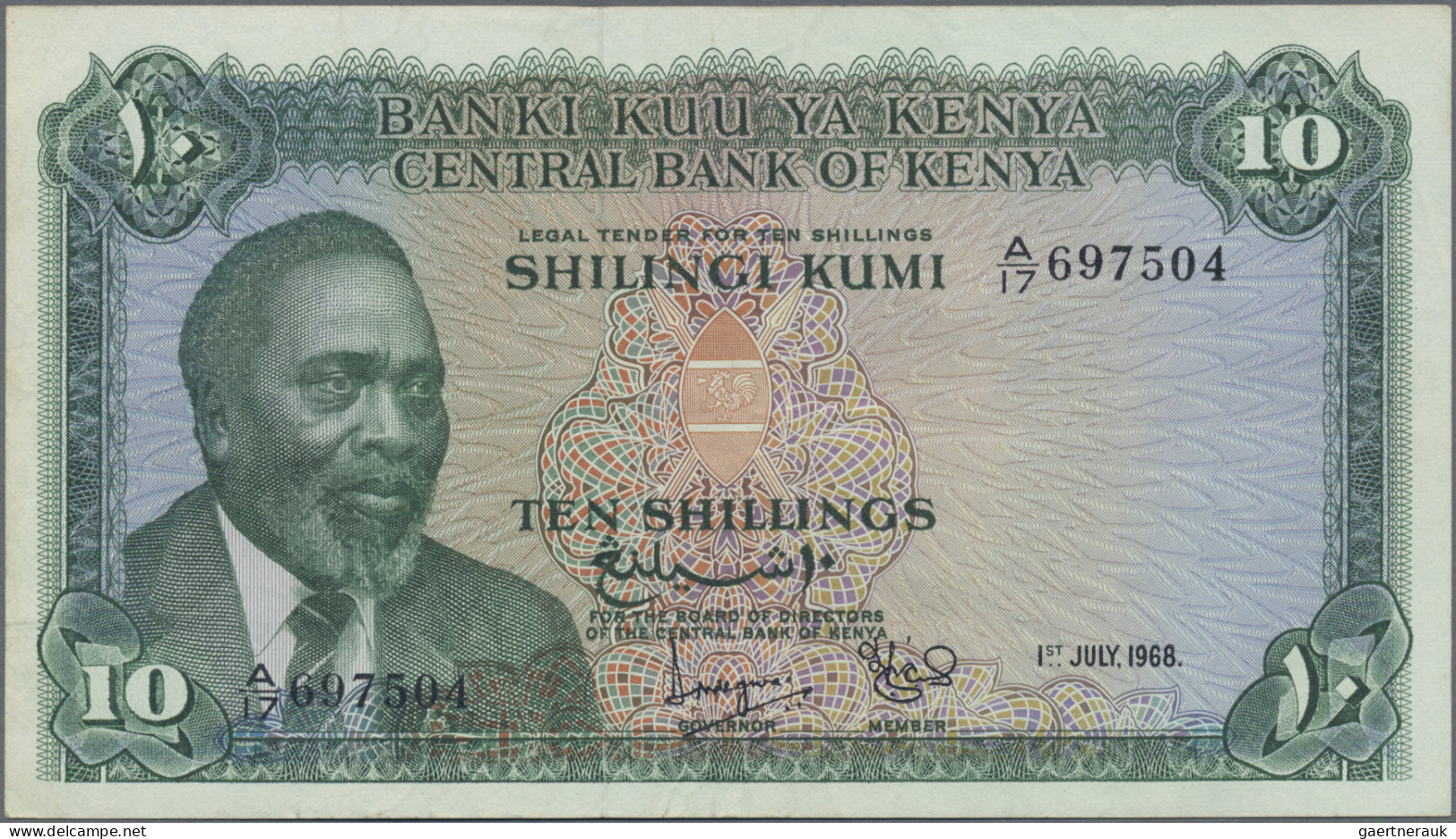 Kenya: Central Bank of Kenya, lot with 5 banknotes, series 1966/68, with 5, 10,