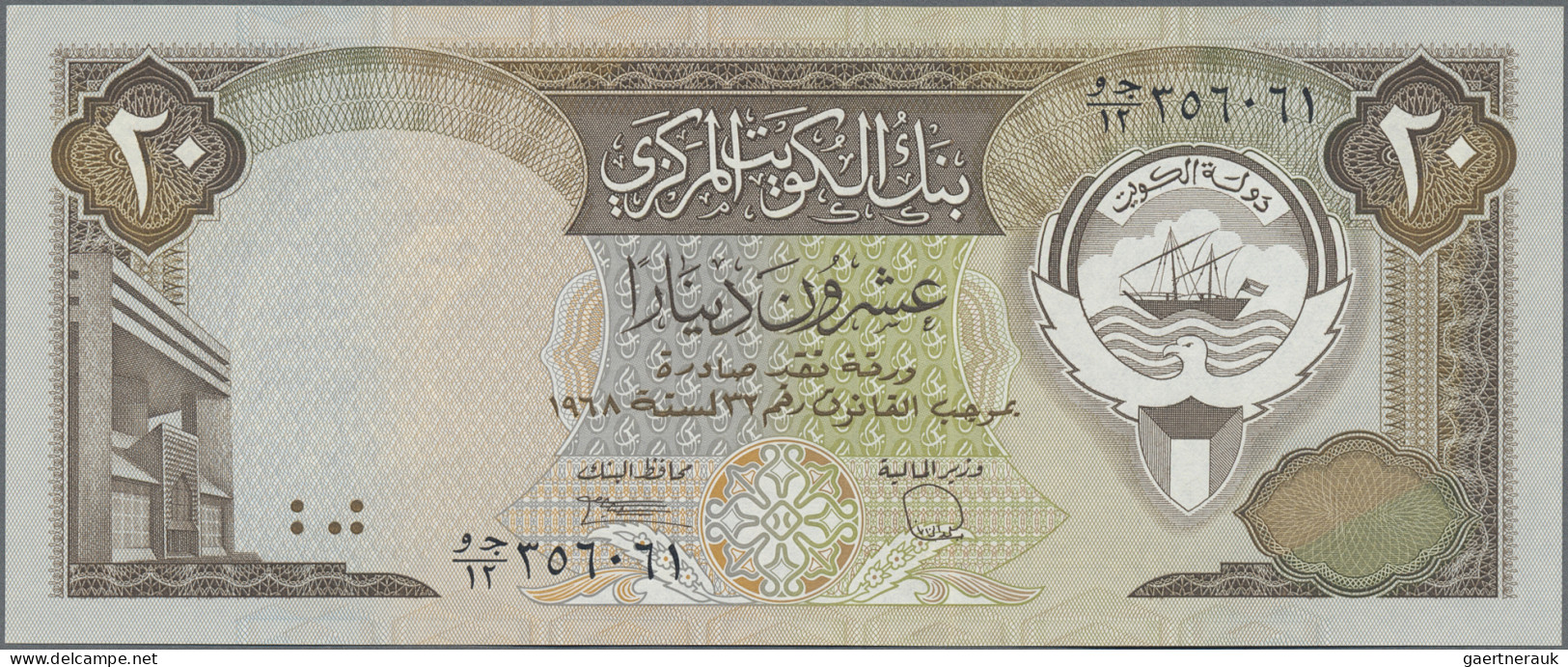 Kuwait: Central Bank Of Kuwait, Lot With 8 Banknotes, Series 1968-1992, With 2x - Koweït