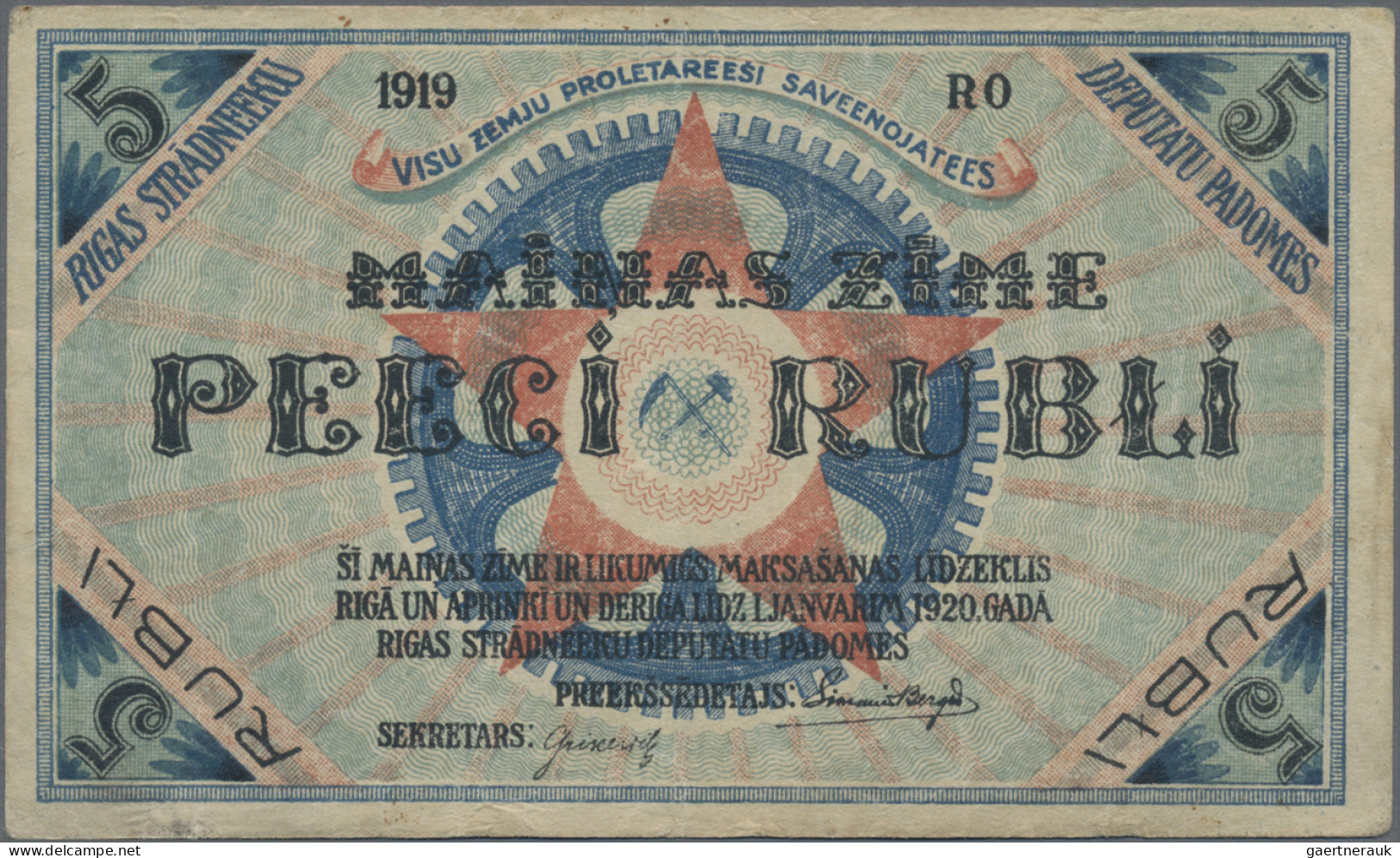 Latvia: Riga's Workers Deputies' Soviet, Set With 1, 3, 5 And 10 Rubli 1919, P.R - Lettland