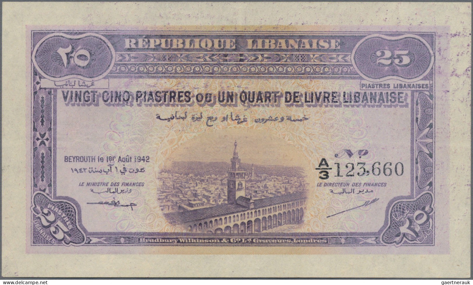 Lebanon: République Libanaise, Set With 3 Banknotes, 1942 Series, With 5 Piastre - Lebanon