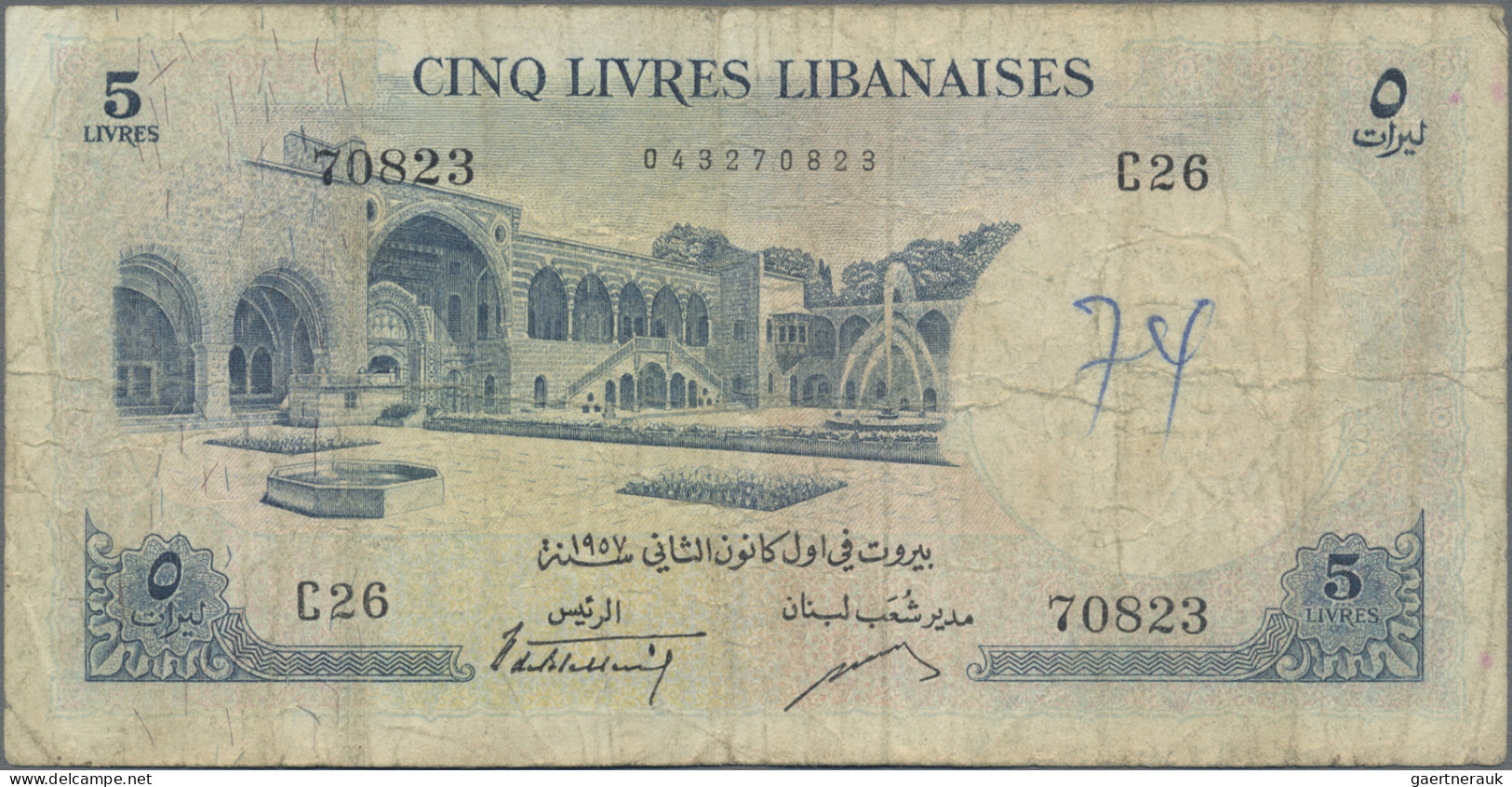 Lebanon: Banque De Syrie Et Du Liban, Set With 3 Banknotes, 1955-1961 Series, Wi - Líbano