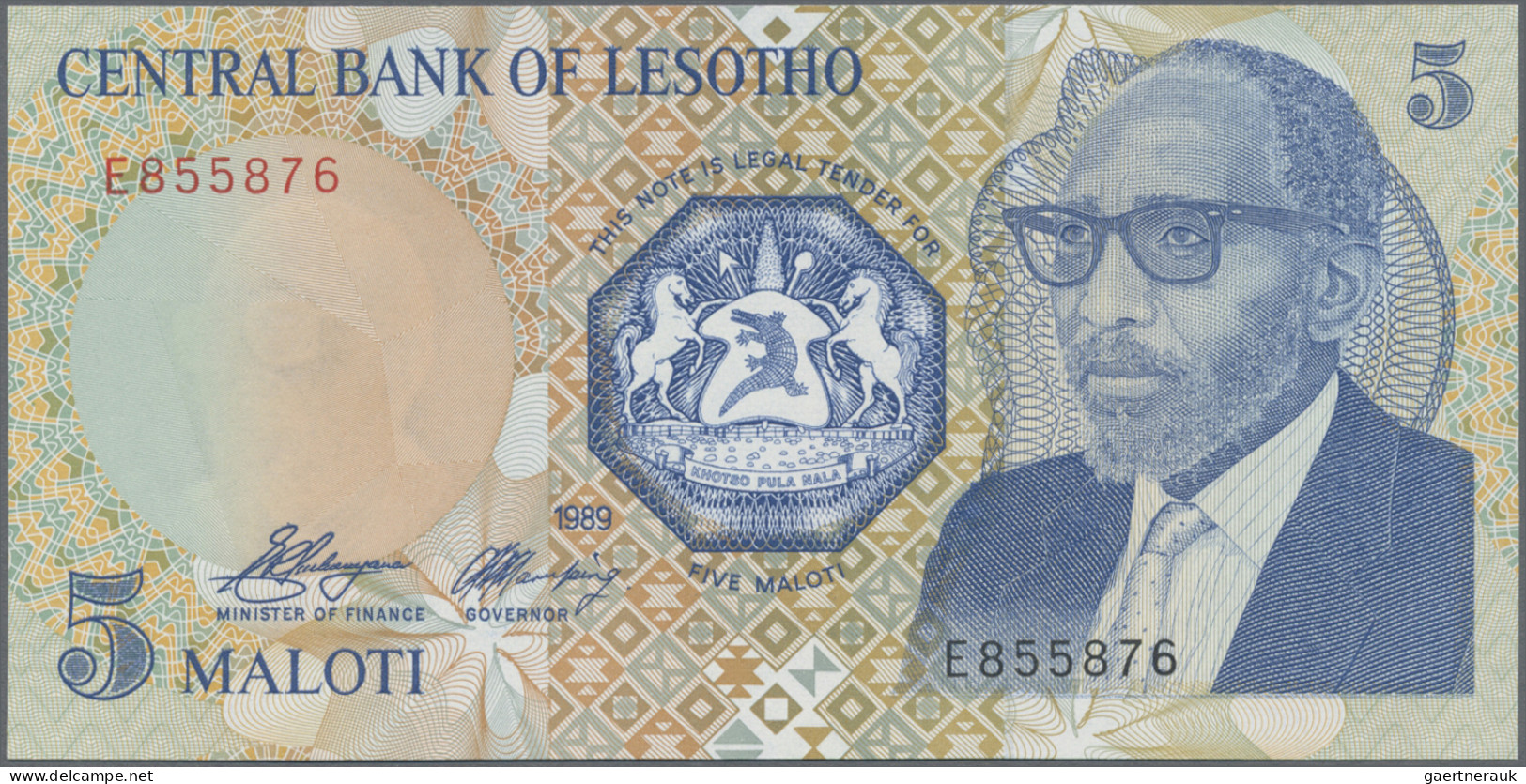 Lesotho: Central Bank of Lesotho, set with 4 banknotes 1989-1990 series, with 2,