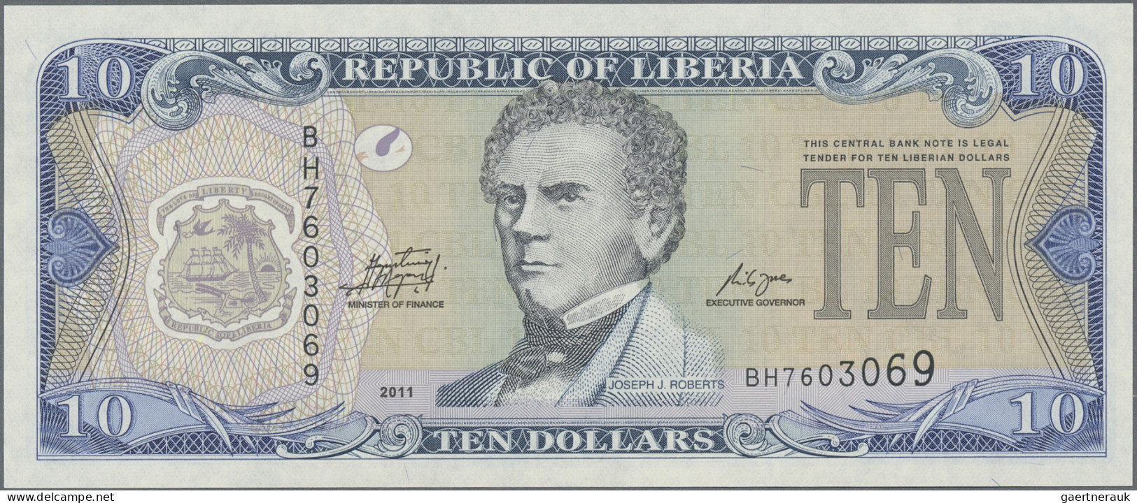 Liberia: National Bank Of Liberia, Lot With 13 Banknotes, 1991-2011 Series, 5-10 - Liberia