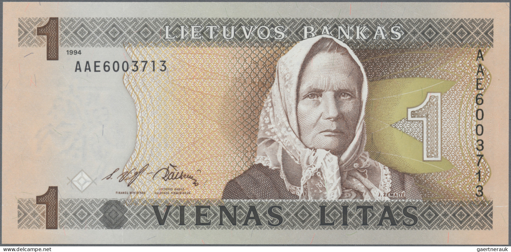 Lithuania: Lietuvos Bankas, Set With 5 Banknotes, Series 1993-1997, With 1, 2, 5 - Lituania